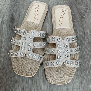 Natural colored flats with large crystals on straps TTS Ccocci brand